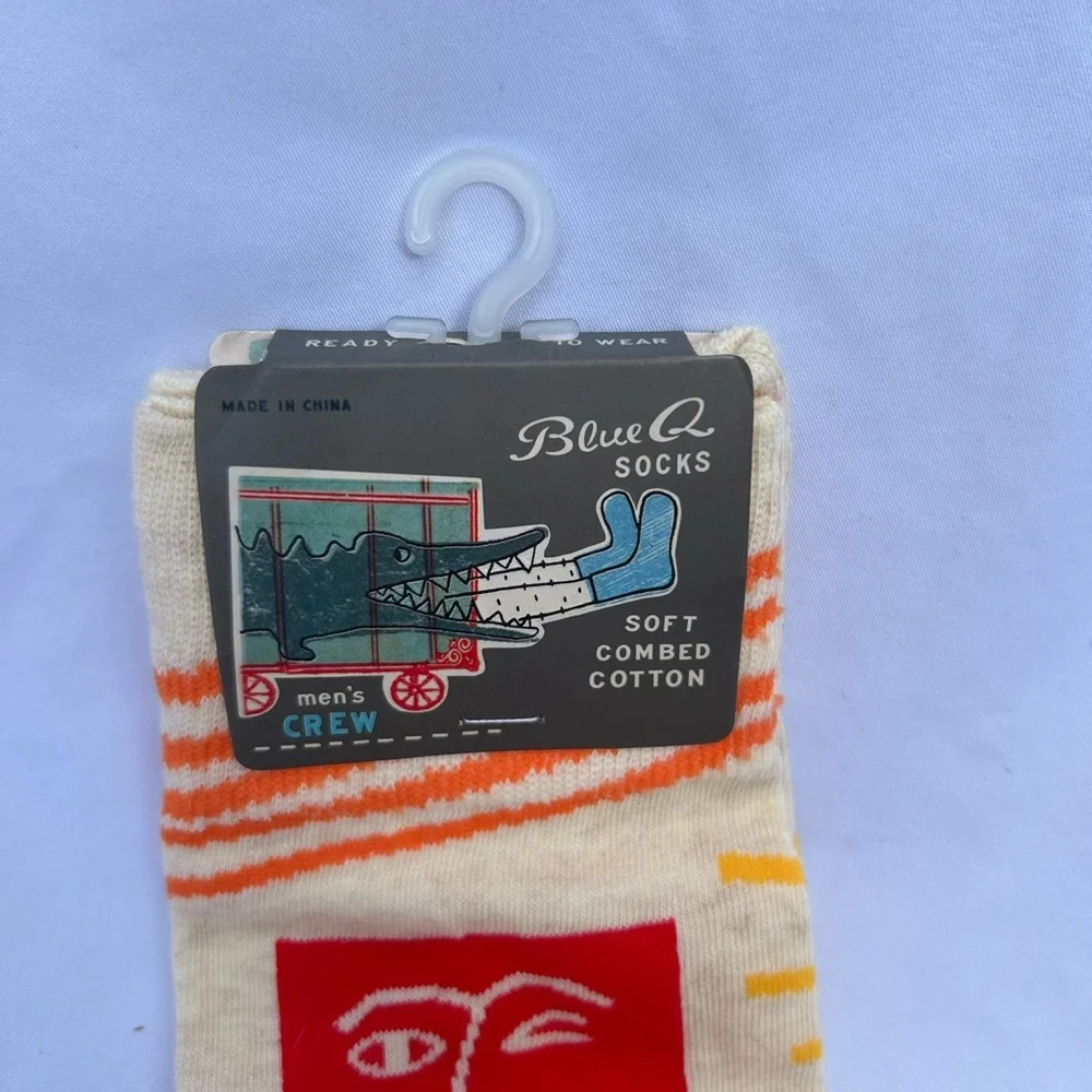 Blue Q Cream Crew Socks with Red, Orange, Yellow & Teal Accents size 7-12 NWT